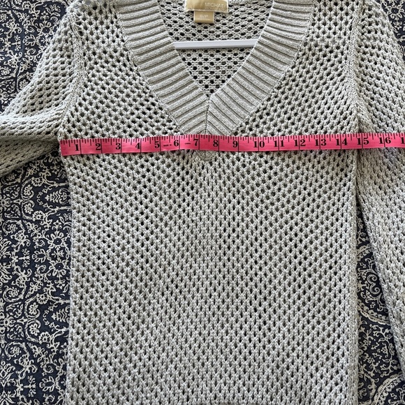 Michael Kors Metallic silver open knit sweater v neck - Picture 7 of 9